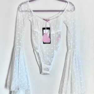 Sugar Thrillz XS White Mesh Bodysuit with Hearts